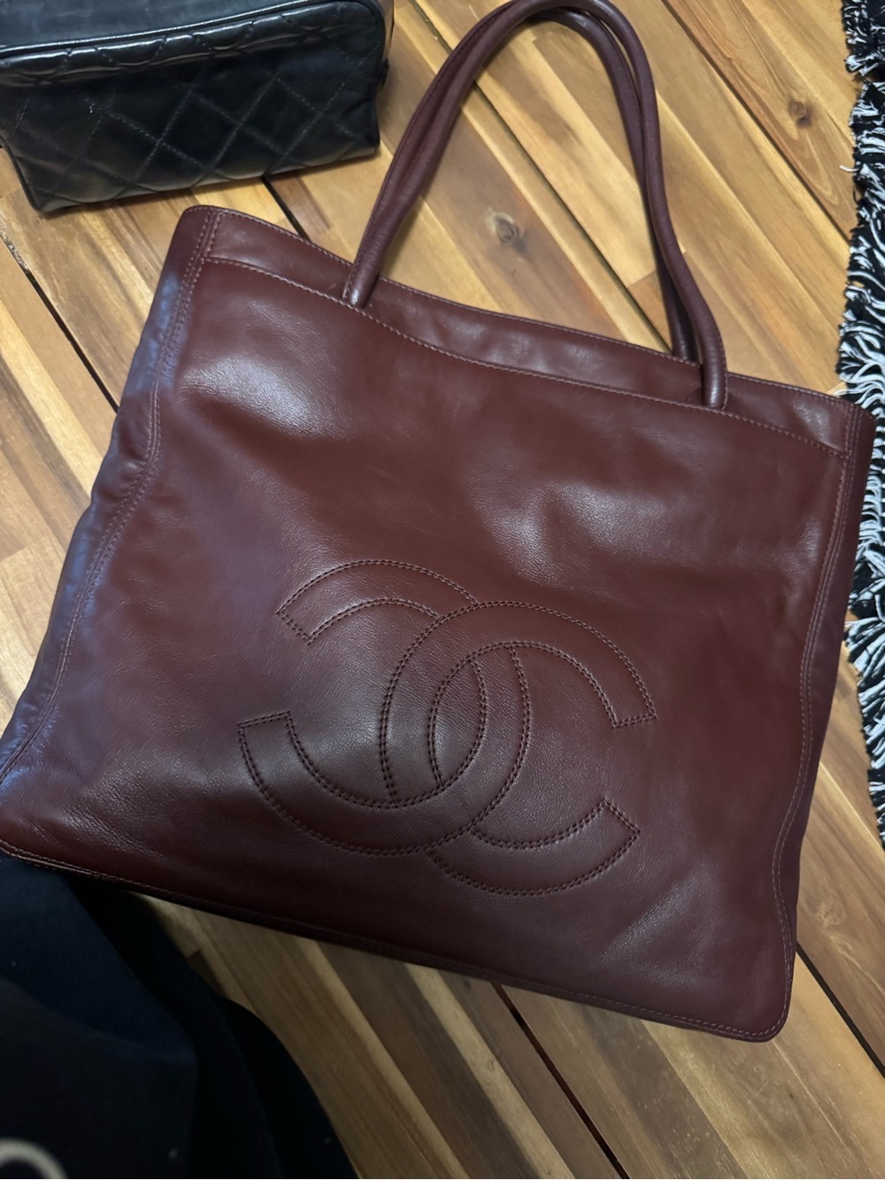 CHANEL Brown/Burgundy Leather Timeless Tote with Stitched CC Logo - Picture 6 of 9